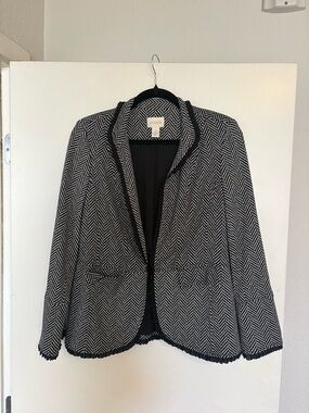 Chico's Black & White Herringbone Open-Edge Blazer